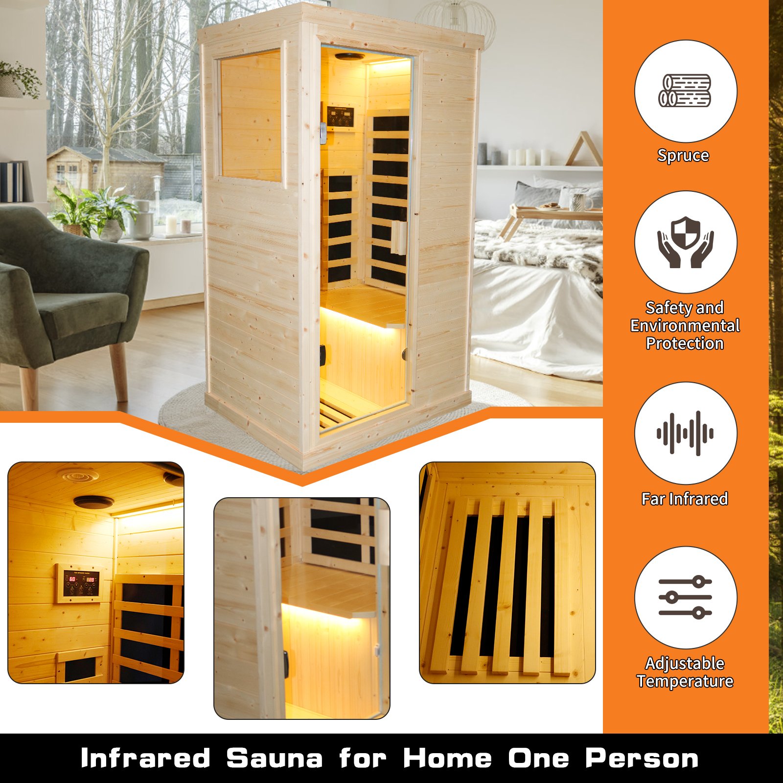 Single Person Spruce Far Infrared Sauna Hair - Natural - Image 7