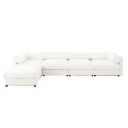 Modular Sectional Sofa With Storage, Cylindrical Support Chenille 4 Seat L Shaped Design - White