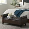 Hayes Contemporary Armed Storage Bench With Button Tufting - Brown - Image 6