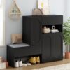 Elegant 2 In 1 Shoe Cabinets With Soft Cushion Versatile Shoe Rack Organizer With Adjustable Shelves For Hallway, Living Room - Black - Image 3