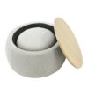 Round Storage Ottoman, 2 In 1 Function End Table And Ottoman With Small Seat - Light Gray - Image 10