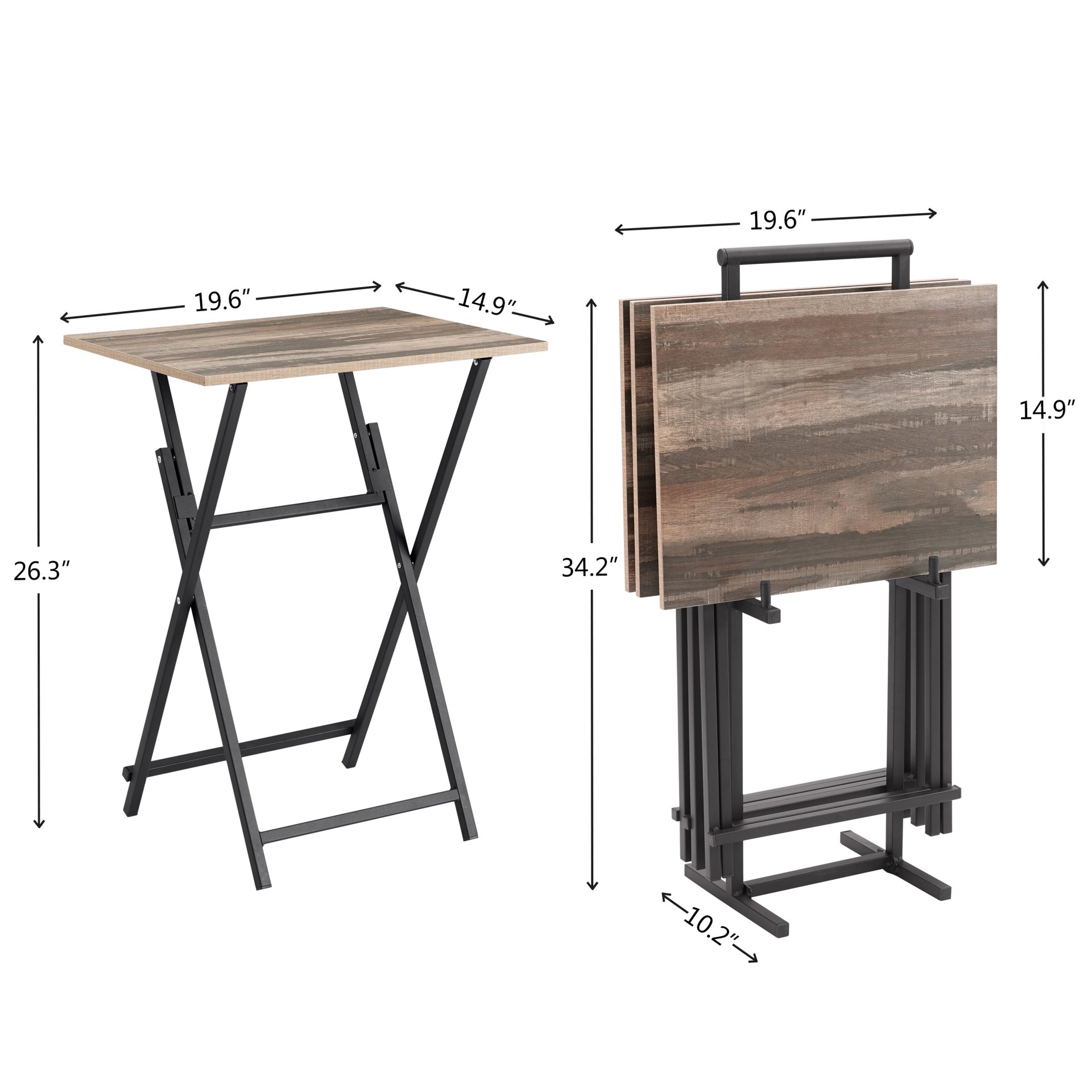 TV Trays For Eating (Set of 4) With Stand, Folding Snack Tray Table Set, Folding TV Dining Tables For Small Space - Rustic Brown - Image 3