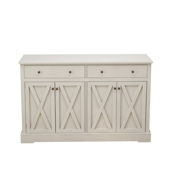 Vintage Sideboard With 2 Drawers And Four Doors For Living Room, Bedroom, And Kitchen, Room Storage Cabinet, Vintage - White