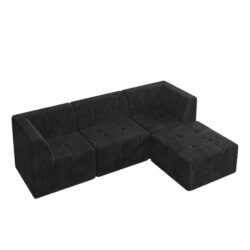 Modern Minimalist Corduroy L Shape Modular Sectional Sofa Sleeper Sofa For Living Room Bedroom - Black