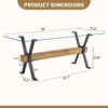Elegant Tempered Glass Dining Table With X Shaped Metal Legs And Wood Grain Crossbeam - Black / Transparent - Image 3