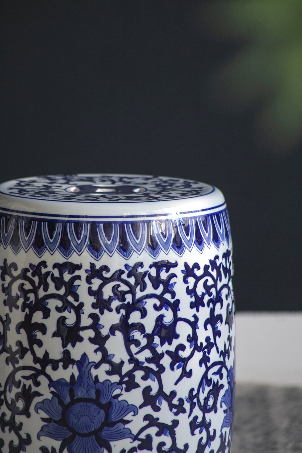 Ceramic Garden Stool, Small Side Tabel - White / Blue - Image 8