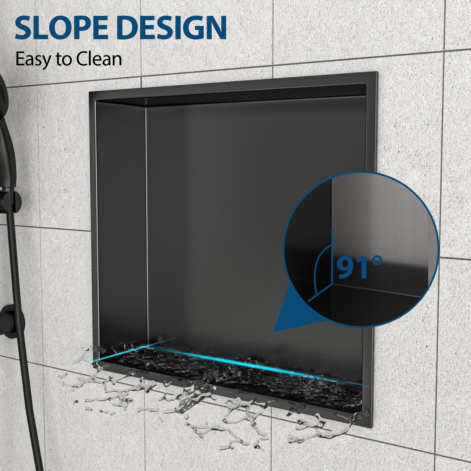 17" X 15" Stainless Steel Shower Niche With Corrosion Resistant Finish - Gunmetal Black - Image 6