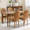 French Style Solid Wood Frame Antique Painting, Hand-Pulled Buckle Decoration Artificial Leather Dining Chair With Nailhead Trim, Wood Legs, Density Foam, Steel Spring Inner (Set of 2) - Light Brown - Image 20