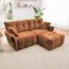 Modern Fabric 2 Seater Sofa With Ottoman Minimalist Design Ideal For Living Room - Burnt Orange - Image 3