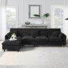 Modern Convertible Sectional Sofa L Shaped Reversible Couch Set With Free Pillows 5 Seat Cloud With Ottoman - Black - Image 19