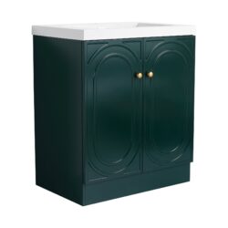 Contemporary Freestanding Bathroom Vanity With White Resin Sink & Soft Close Cabinet Doors - Dark Green