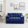 Modern Convertible Sleeper Sofa Couch With Pull Out Bed With Pillows & Side Pockets For Small Space, Living Room - Blue - Image 5