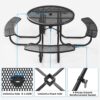 Round Outdoor Steel Picnic Table 46" With Umbrella Pole - Black - Image 4