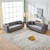 3 And 3 Seater Deep Seat Sofa With Button Nailhead And Square Arm Design - Gray - Image 4