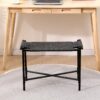 Handwoven Paper Rope Foot Rest Shoes Stools Ottomans For Entryway, Living Room, Bedroom & Office - Black - Image 2