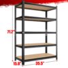 5 Tier Storage Rack, Adjustable Height Shelving, Warehouse Supermarket Basement Storage - Black - Image 3