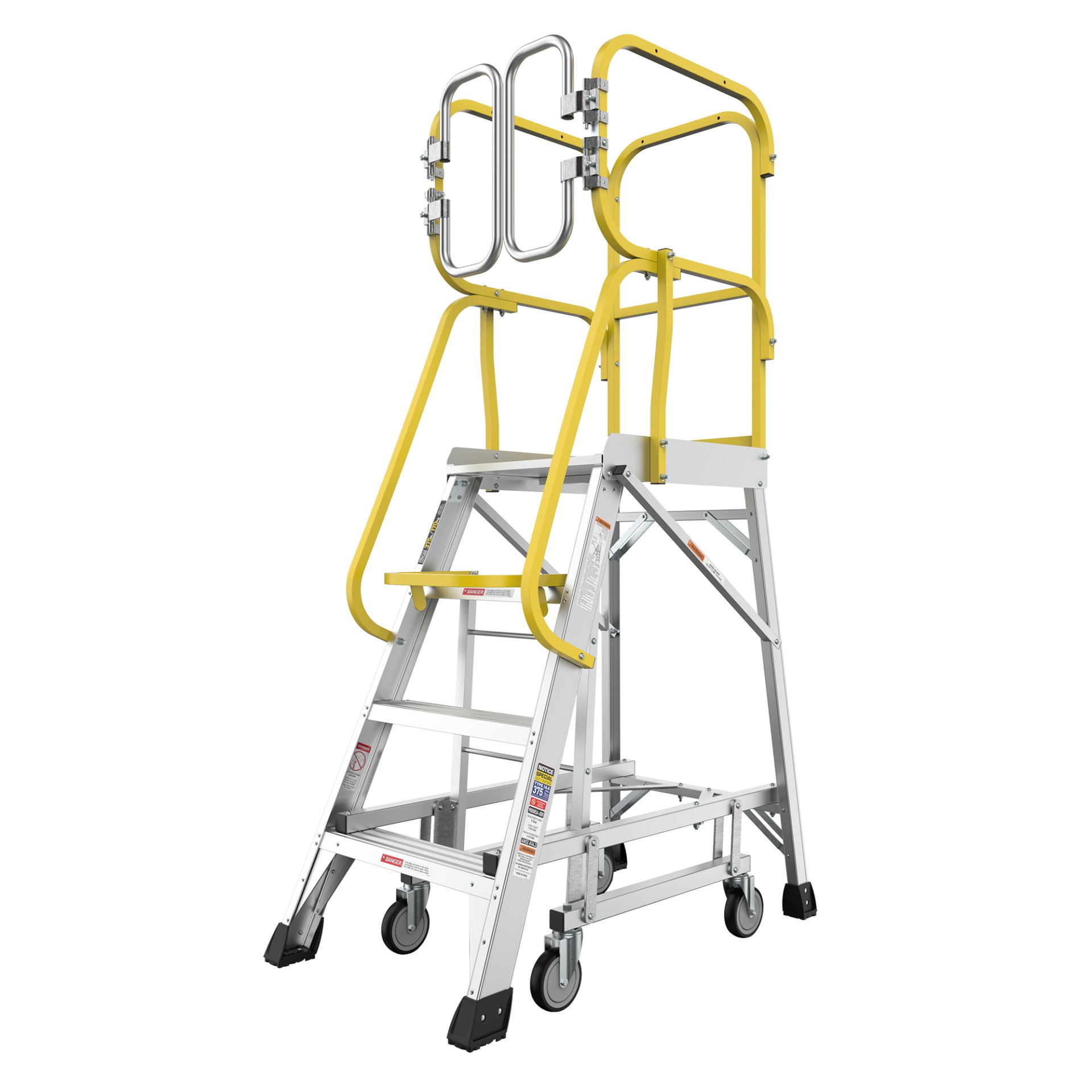 Heavy Duty Aluminum 4 Step Rolling Platform Ladder With 375Lbs Capacity And Safety - Silver - Image 5
