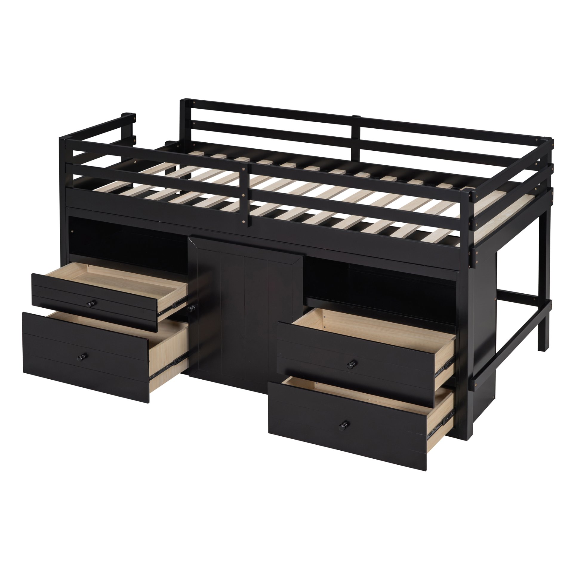 Twin Size Loft Bed With 4 Drawers, Underneath Cabinet And Shelves - Espresso - Image 11