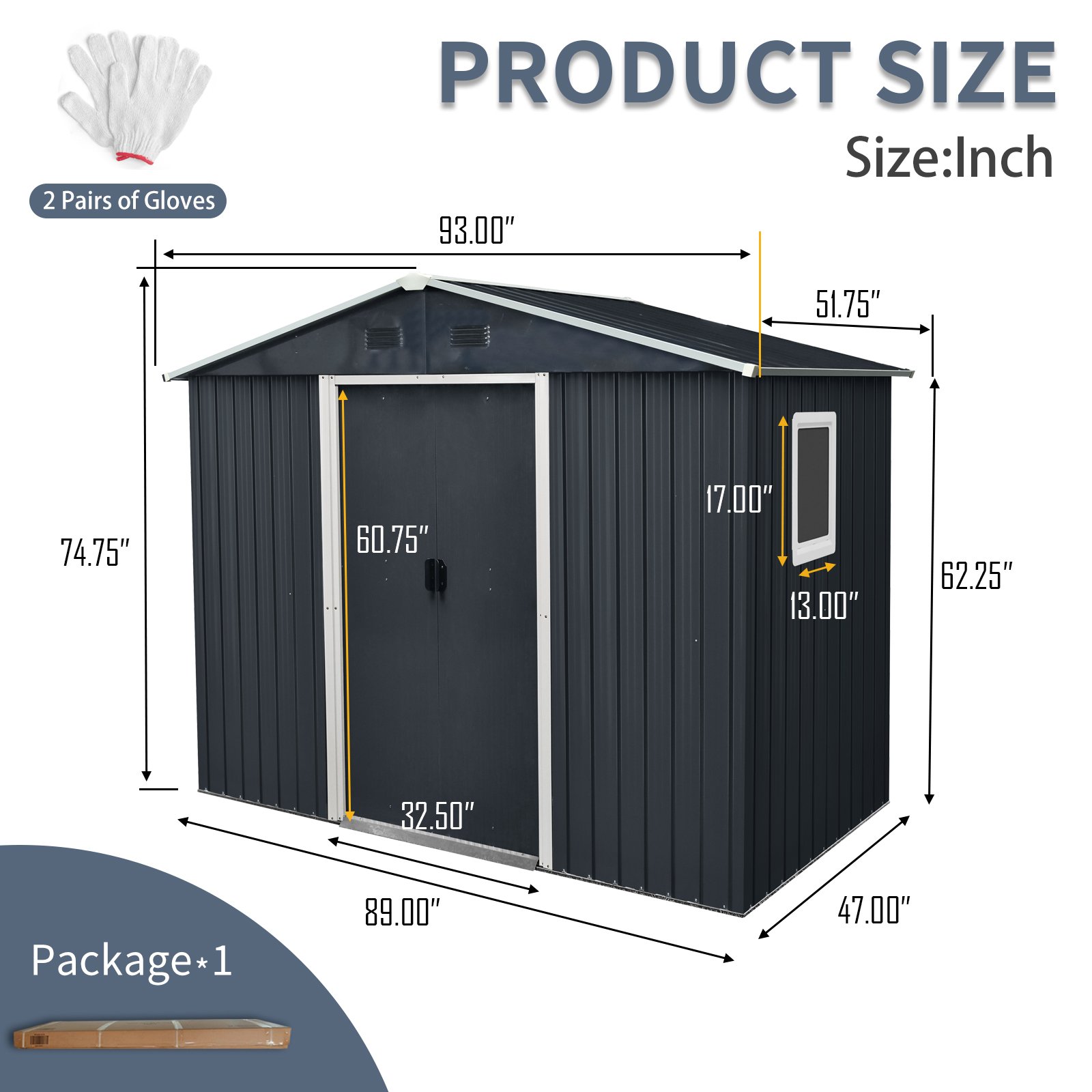 8Ft X 4Ft Outdoor Metal Storage Shed With Window And Metal Foundation For Backyard, Patio, Lawn - Black / White - Image 3