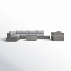 Outdoor 8 Person Wicker Seating Set With Cushions - Grey Mix