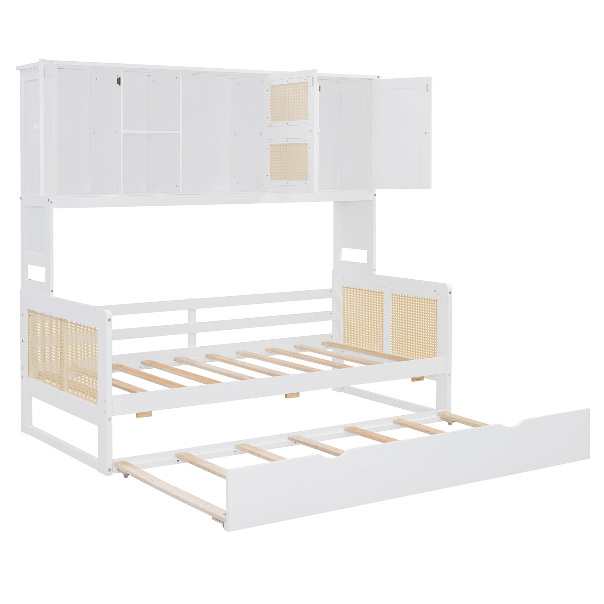 Twin Size Wooden Daybed & Twin Size Trundle, And All In One Cabinet And Shelf - White - Image 9