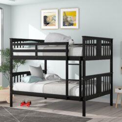 Full Over Full Bunk Bed With Ladder For Bedroom, Guest Room Furniture - Espresso