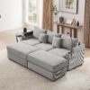 Modern Style 3 - Seater Sofa Sectional Sofa Couch With Storage Space, Two Movable Ottomans, Two USB Ports, Two Cup Holders, A Phone Holder For Living Room - Gray - Image 17