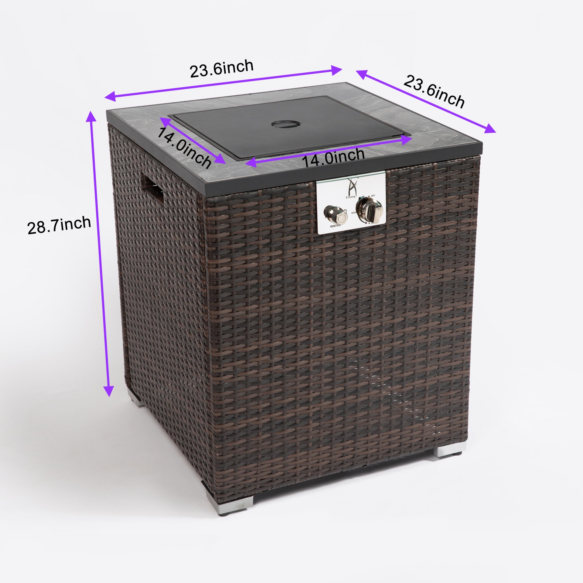 Propane Gas Fire Pit Table, 50000 Btu Square Fire Pit, Tile Tabletop With Beautiful Wicker Base For Outside Patio Deck Garden Courtyard - Espresso - Image 8