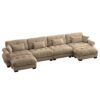 Modern Velvet U Shaped Sectional Sofa Cloud Couch With Movable Ottomans And Bolstered Armrests - Camel - Image 11