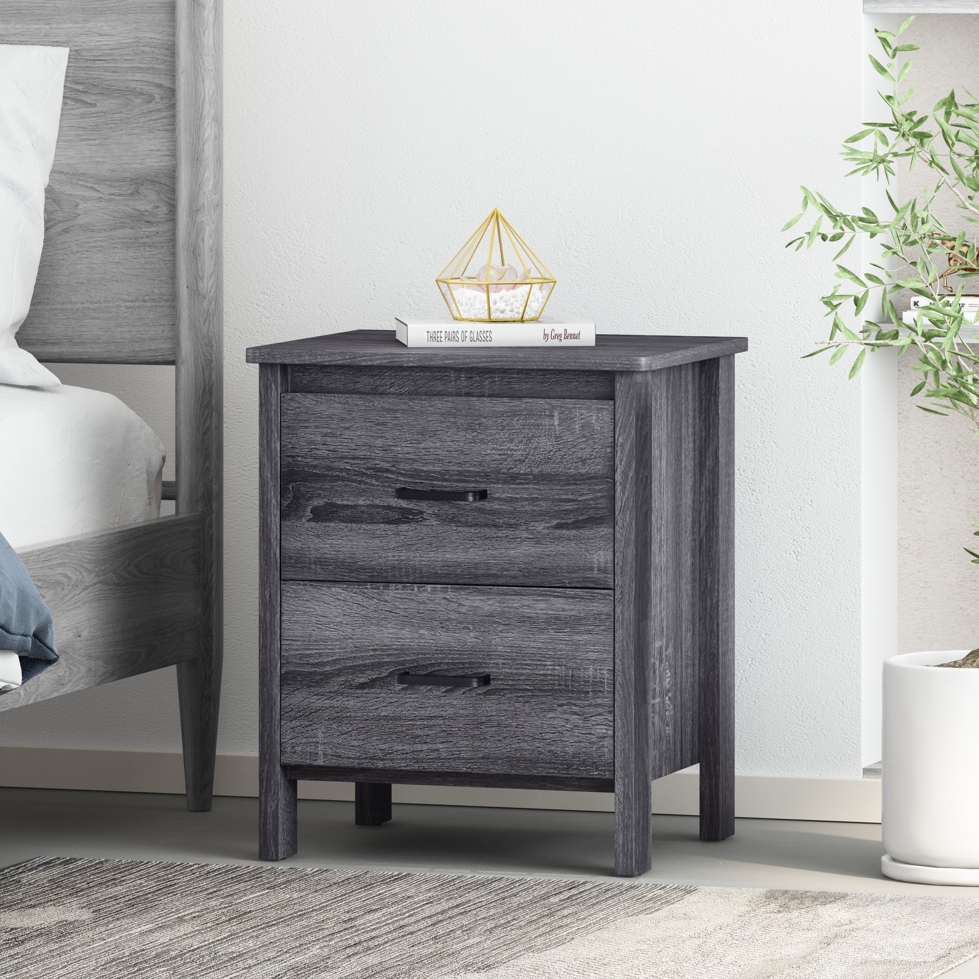 Titeca - Contemporary 2 Drawer Nightstand - Dark Gray - Image 6