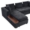 Modern L Shaped Sectional Sofa With Chenille Upholstery And Wooden Storage - Black - Image 22