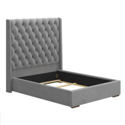 Tall Headboard Upholstered Queen Size Bed With Handmade Deep Button Tufted, Box Spring Needed, Velvet - Gray