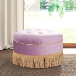 Yolanda - Round Upholstered Accent Ottoman - Lavender