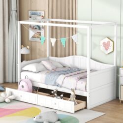 Twin Size Canopy Day Bed With 2 Drawers - White