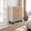 Contemporary Bar Cabinet With Large Storage - White / Pecan - Image 5