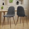 Mid Century Dining Chair (Set of 2) With Fabric Upholstery, Dark Walnut Metal Legs - Light Gray - Image 4