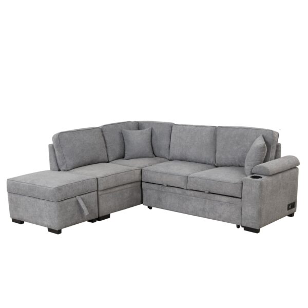 Sleeper Sofa Bed, 2 In 1 Pull Out Sofa Bed L Shape Couch With Storage Ottoman For Living Room, Bedroom Couch And Small Apartment - Gray