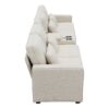 Upholstered Sofa With Console, 2 Cupholders And 2 USB Ports Wired Or Wirelessly Charged, Modern Linen Fabric Couches With 4 Pillows (4 Seat) - Beige - Image 6