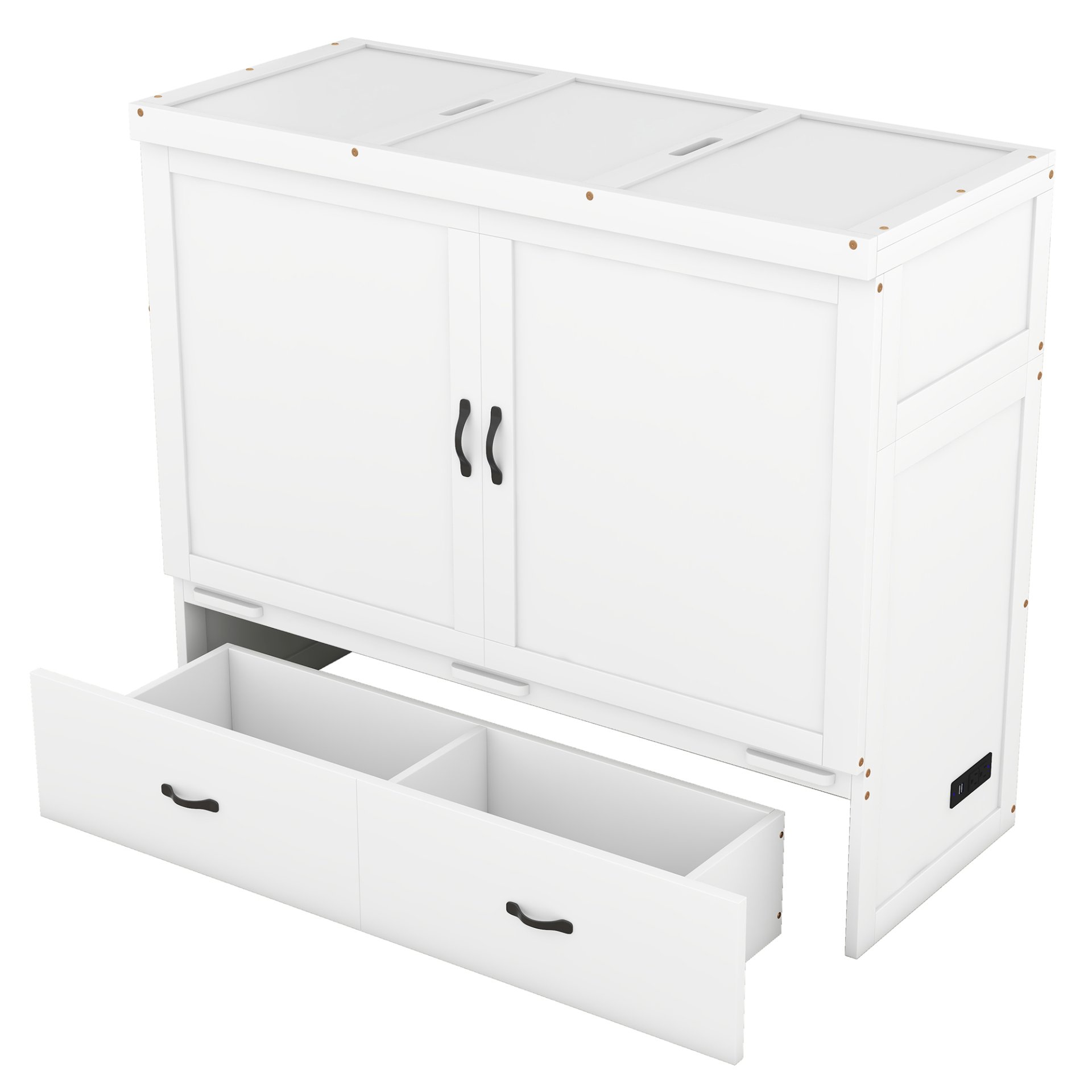 Full Size Murphy Bed With USB Port And A Large Drawer - White - Image 4