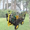 Steel Garden Cart, Heavy Duty 1400 Lbs Capacity, With Removable Mesh Sides To Convert Into Flatbed, Utility Metal Wagon With 2-In-1 Handle And 16 In Tires, Perfect For Garden, Farm, Yard - Black - Image 2
