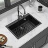 Kitchen Sink Granite Composite Drop In Sink With Durable Material - Black - Image 2