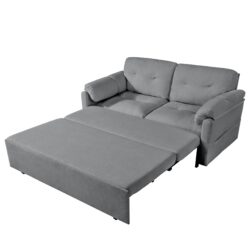 Modern Convertible Sleeper Sofa Bed With Pull Out Queen Design, Side Storage & Thick Cushions Chenille Loveseat For Living Room Or Bedroom 3 In 1 Function - Gray