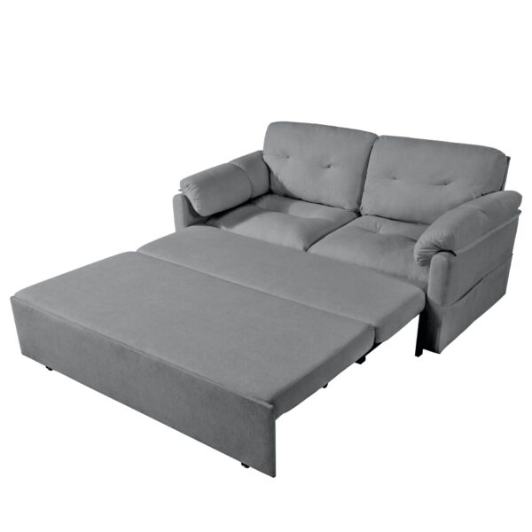 Modern Convertible Sleeper Sofa Bed With Pull Out Queen Design, Side Storage & Thick Cushions Chenille Loveseat For Living Room Or Bedroom 3 In 1 Function - Gray