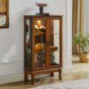 Curio Cabinet Lighted Curio Diapaly Cabinet With Adjustable Shelves And Mirrored Back Panel, Tempered Glass Doors (3 Tier), (E26 Light Bulb Not Included) - Oak - Image 4