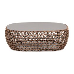 Willow - Oval Woven Patio Coffee Table, Wicker Frame - Wheat Beige / Golden Brown