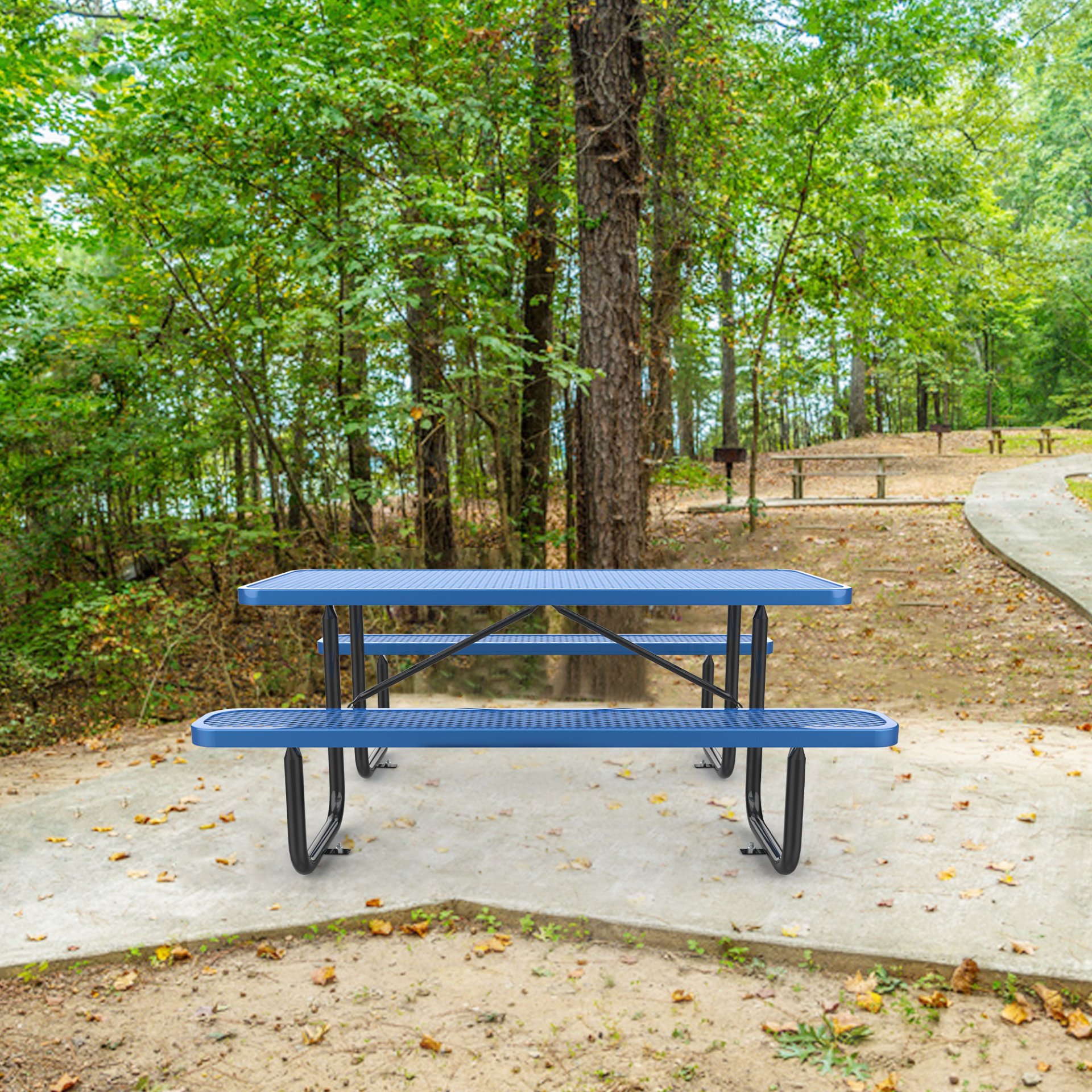 Expanded Rectangular Picnic Metal Table - Blue - Image 8