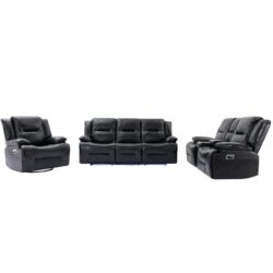 Home Theater Recliner Set Manual Recliner Chair With A Led Light Strip Two Built-In Cup Holders For Living Room - Black