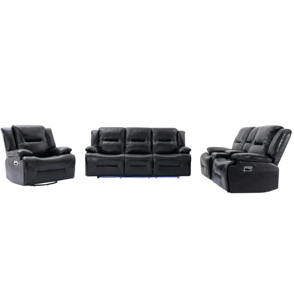 Home Theater Recliner Set Manual Recliner Chair With A Led Light Strip Two Built-In Cup Holders For Living Room - Black