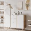 Sideboard Buffet Cabinet With 3 Drawers & 2 Doors, Buffet Cabinet With Adjustable Shelves For For Living Room Dining Room Hallway, Kitchen - White - Image 2