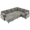 Sectional Sofa Versatile Sofa Bed Sofa Sleeper U - Shaped Sofa With Ample Storage Space, 2 Cup Holders And Charging Ports For Living Room - Light Gray - Image 17